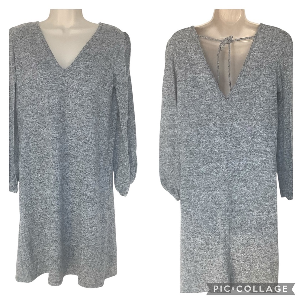 NWT Jolie Los Angeles Gray V Neck Cutout Back Light Knit Sweater Dress Size L